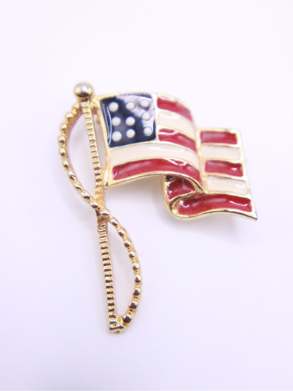Gold-Tone American Flag Enamel Brooch - Red, White & Blue Accent